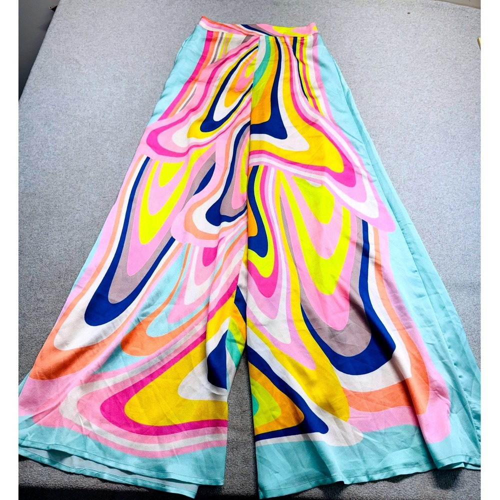 Her Bottari Wide Leg Pants Womens S Multicolor Psychedelic Swirl Retro Boho Chic